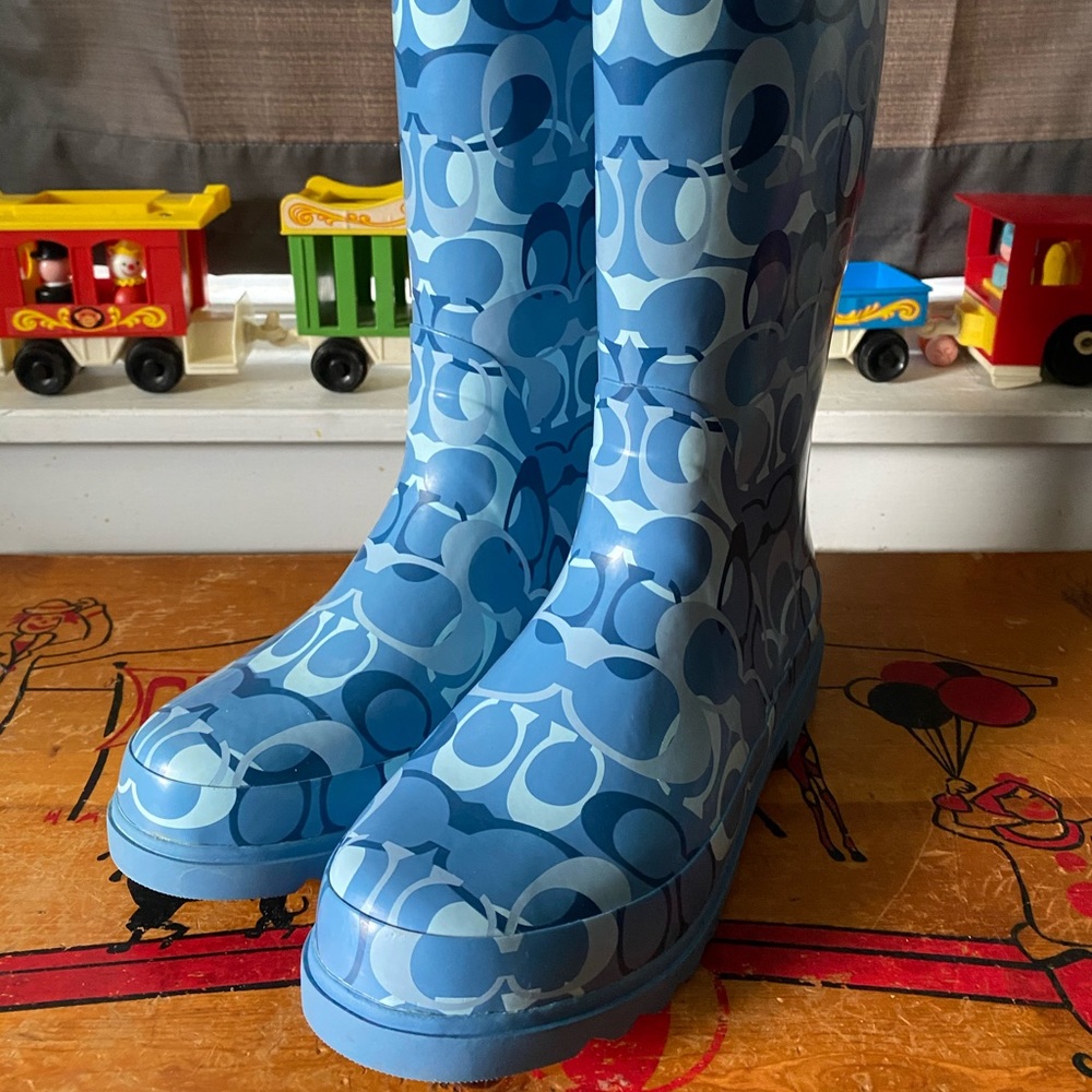 Coach blue paisley rain boots